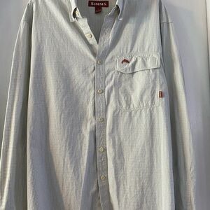 Simms Men's blue Plaid Button Down Fishing Shirt